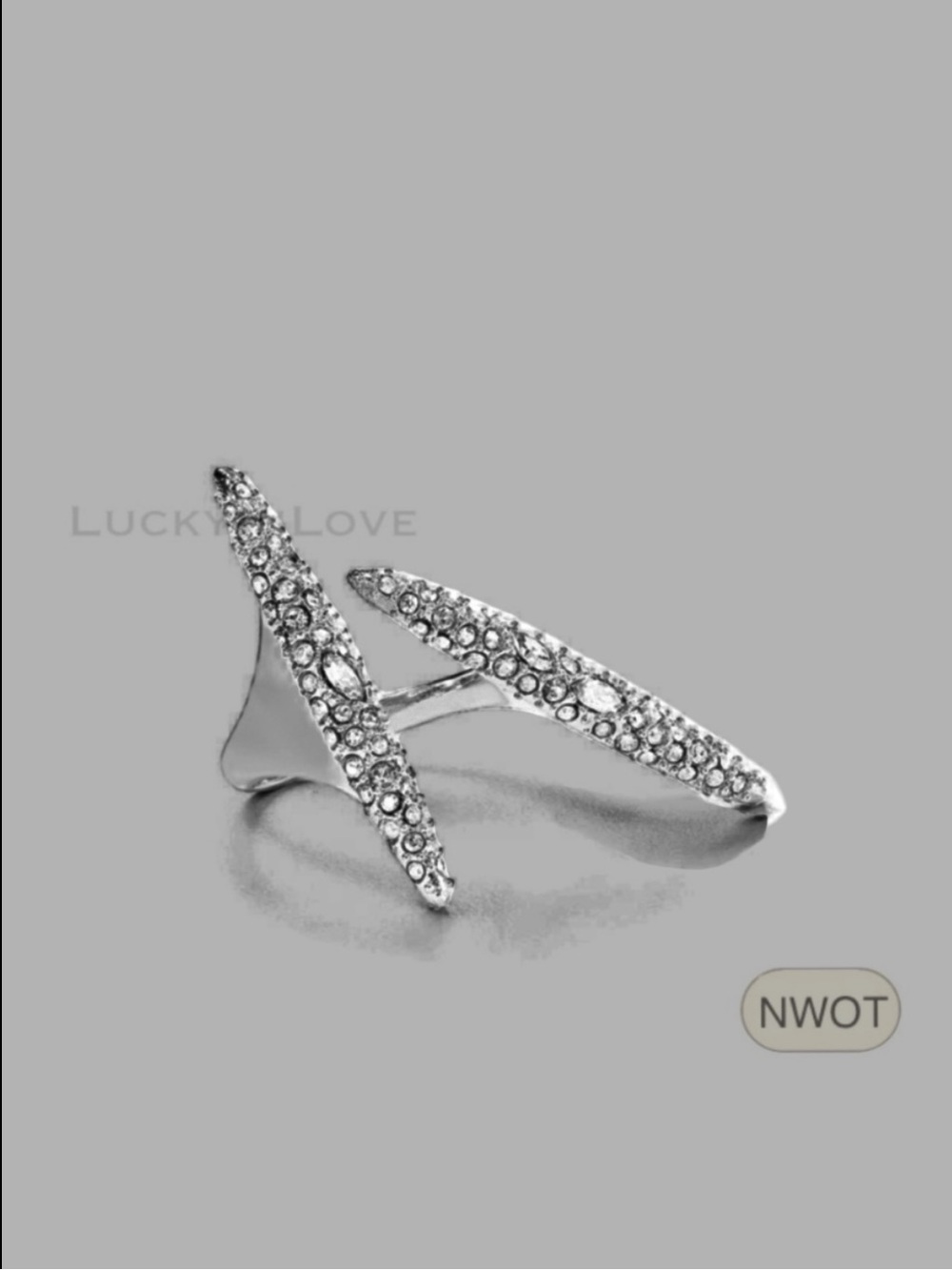 ALEXIS BITTAR • Modernist Silver Pavé Crystal Double Spear Adjustable Ring
